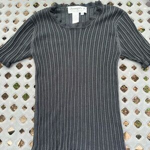 Joseph A. Metallic Ribbed Short Sleeve Top - Black